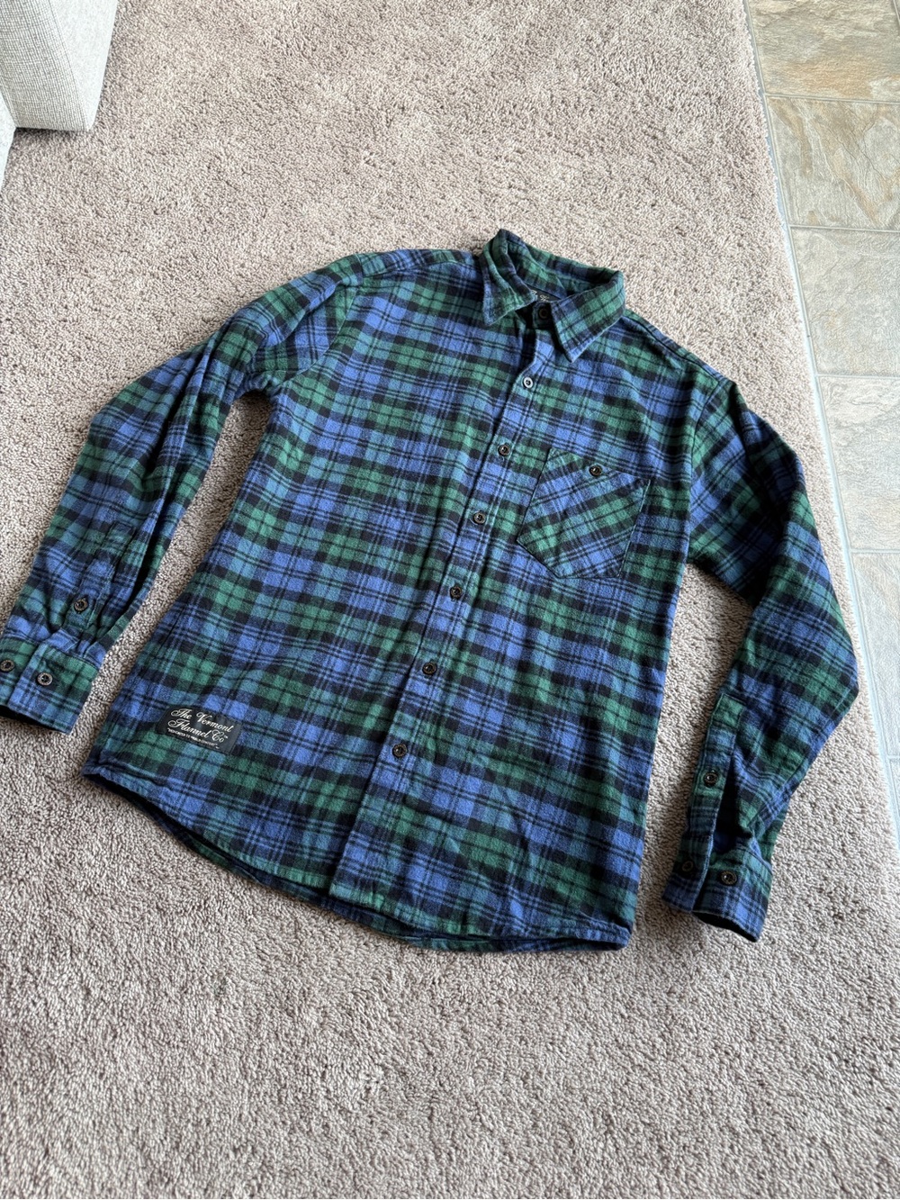 Men's Blue & Green Plaid Long-Sleeve Button-Down flannel Shirt